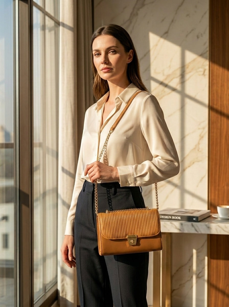 Elegant Designer Shoulder Bag HAR1 Camel