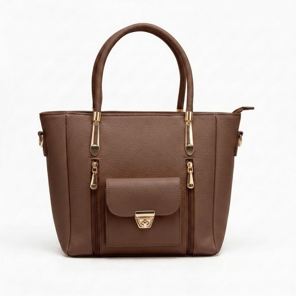 Luxury Tote Bag with Front Pocket Coffee