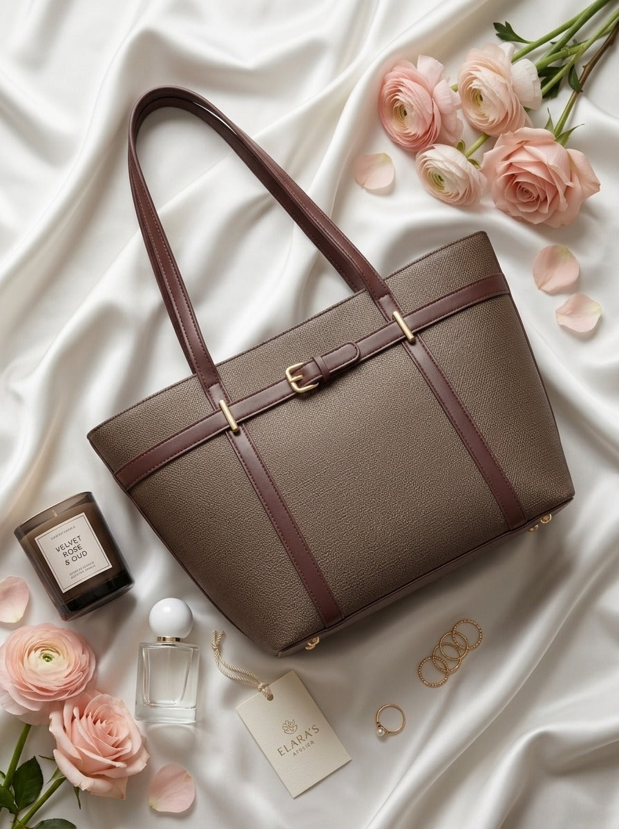 Elegant Buckle Tote Bag Coffee