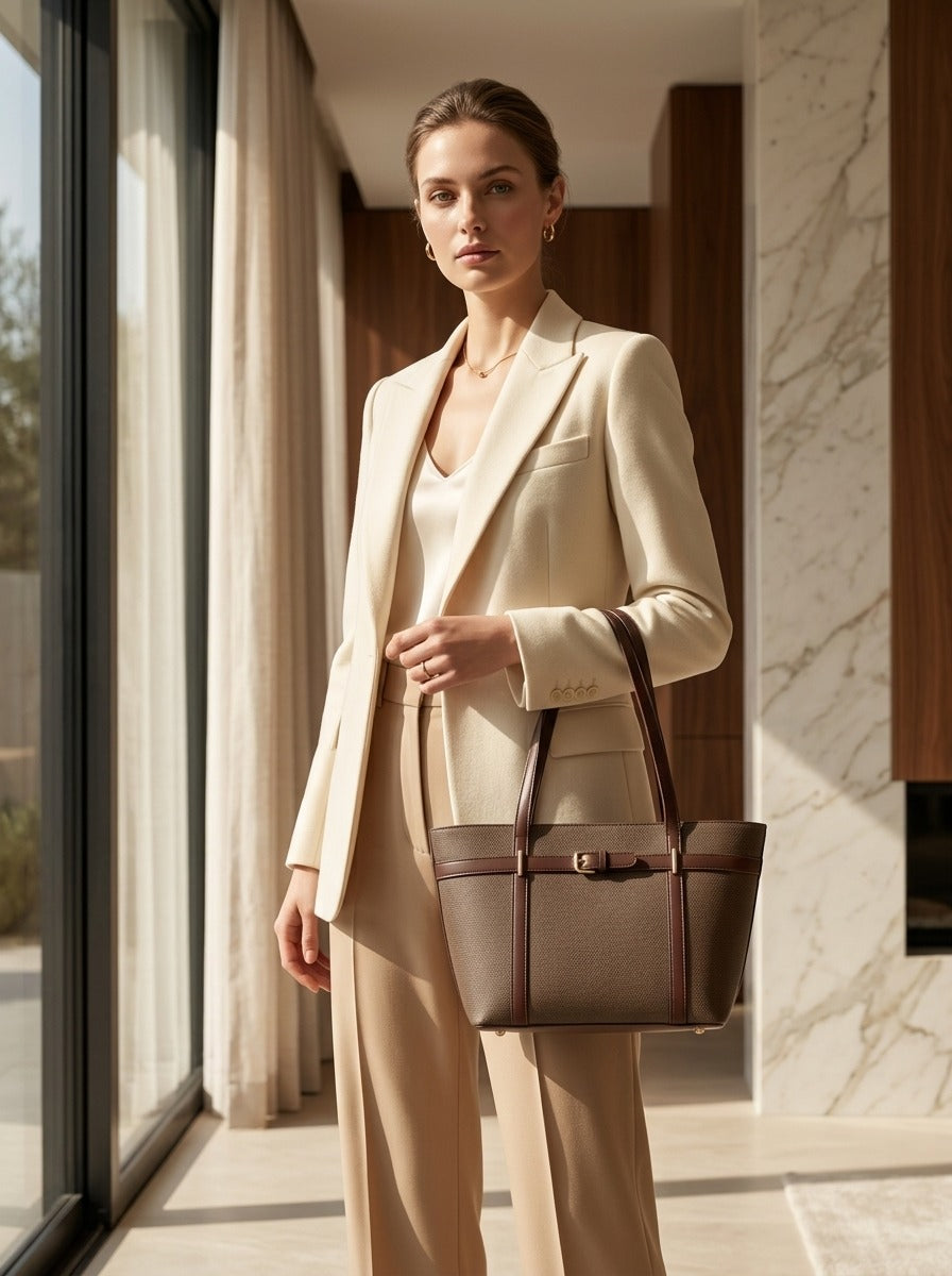 Elegant Buckle Tote Bag Coffee