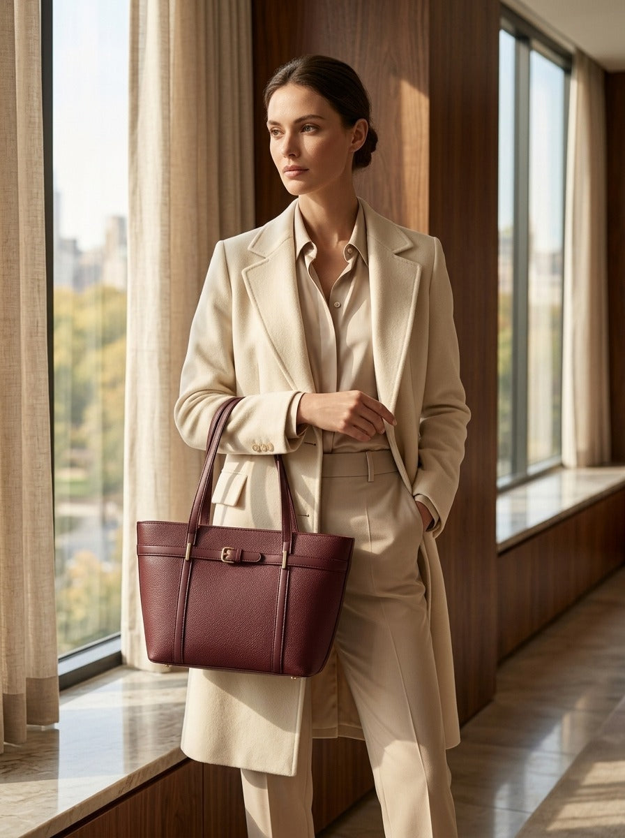 Elegant Buckle Tote Bag Maroon