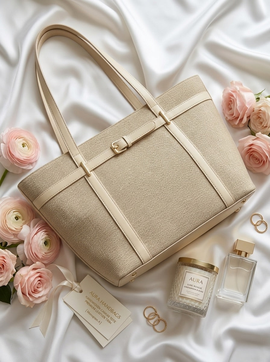 Elegant Buckle Tote Bag Beige