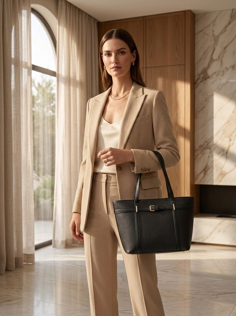 Elegant Buckle Tote Bag Black